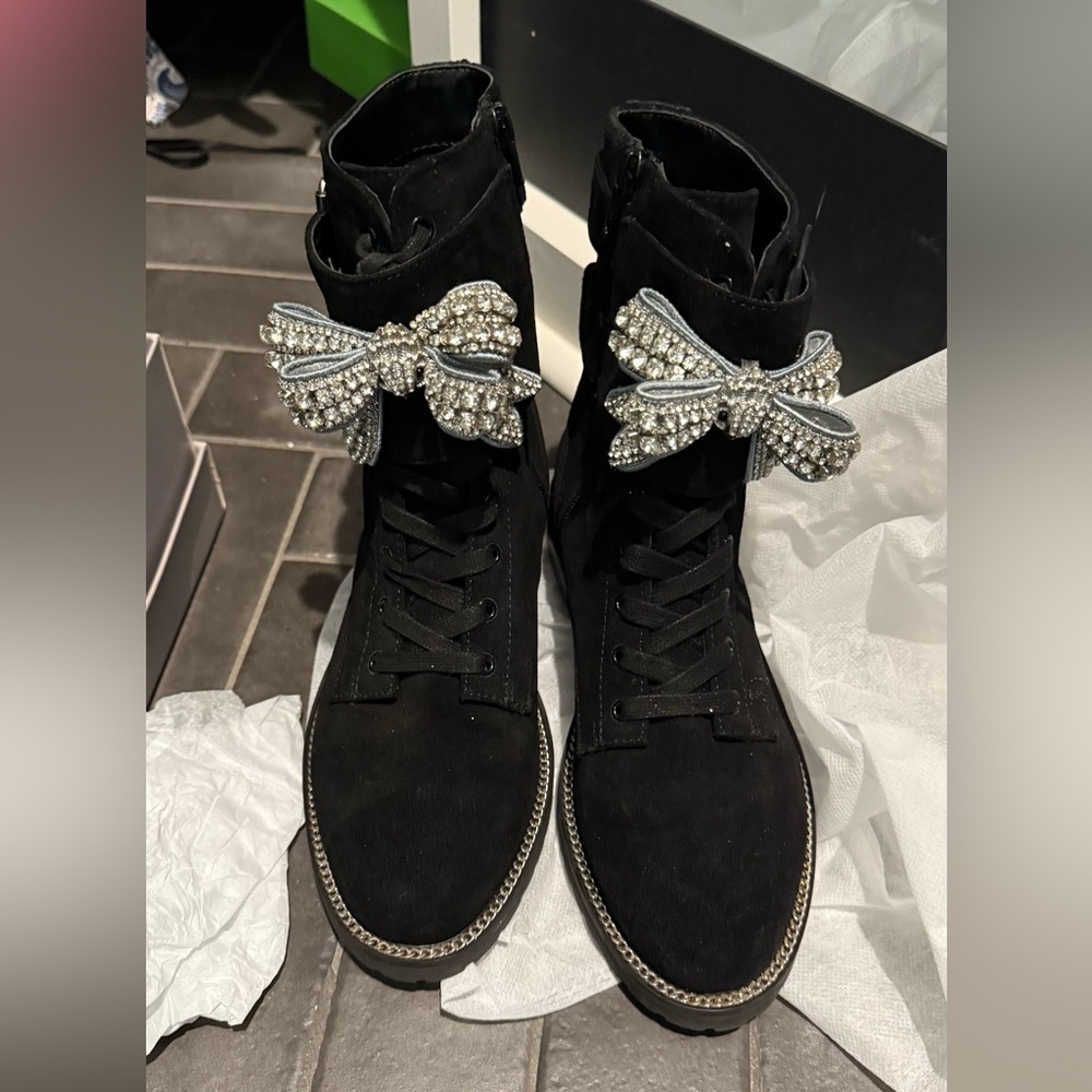 Black Crystal Bow Women's Boots Kurt Geiger